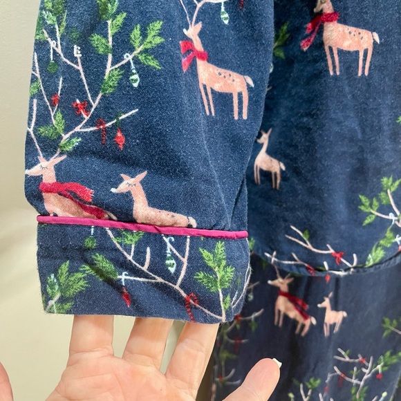 Gilligan & O'Malley 100% Cotton Pajama Set Navy & Pink Deer Print Women's Size L - Picture 3 of 9